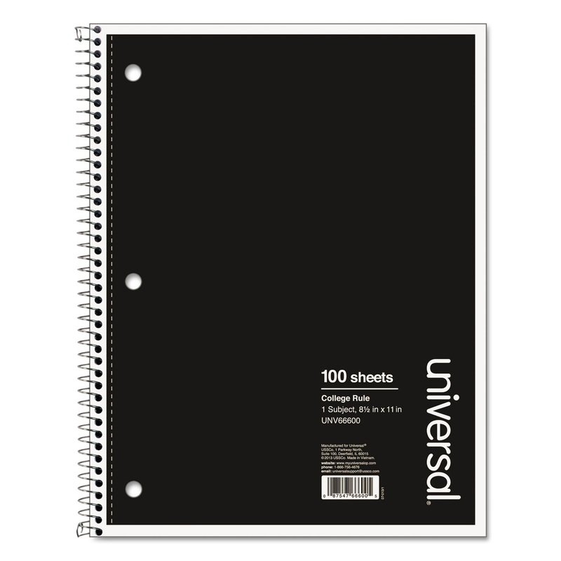 WIREBOUND NOTEBOOK, 1 SUBJECT, MEDIUM/COLLEGE RULE, BLACK COVER, 11 X 8.5, 100 SHEETS
