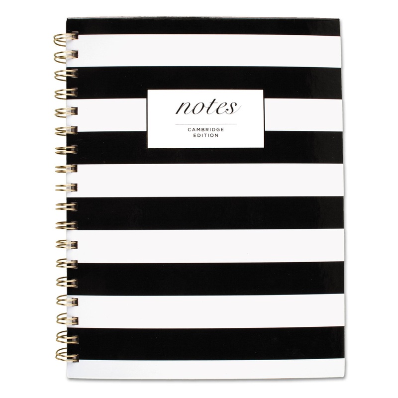 BLACK & WHITE STRIPED HARDCOVER NOTEBOOK, 1 SUBJECT, WIDE/LEGAL RULE, BLACK/WHITE STRIPES COVER, 9.5 X 7.25, 80 SHEETS