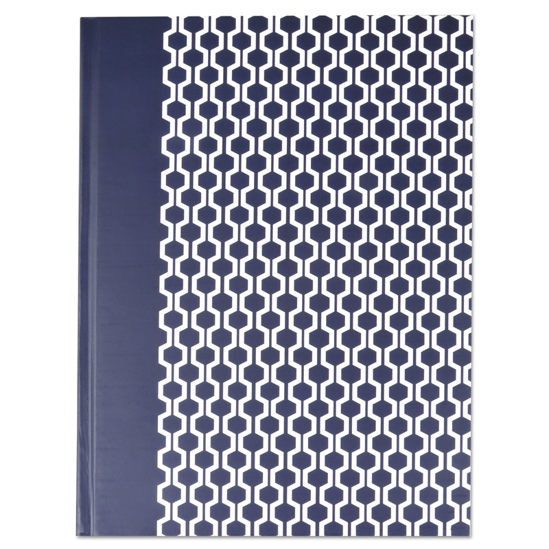 CASEBOUND HARDCOVER NOTEBOOK, WIDE/LEGAL RULE, BLUE/HEX PATTERN, 10.25 X 7.68, 150 SHEETS