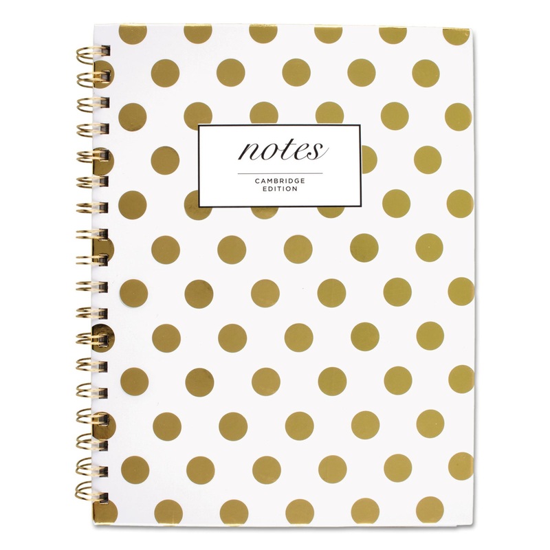 GOLD DOTS HARDCOVER NOTEBOOK, 1 SUBJECT, WIDE/LEGAL RULE, WHITE/GOLD DOTS COVER, 9.5 X 7, 80 SHEETS