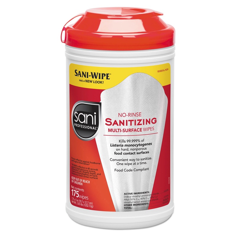 NO-RINSE SANITIZING MULTI-SURFACE WIPES, WHITE, 175/CONTAINER, 6/CARTON