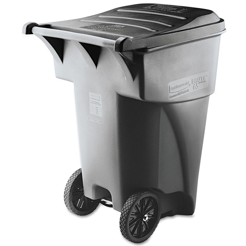 BRUTE ROLLOUT HEAVY-DUTY WASTE CONTAINER, SQUARE, POLYETHYLENE, 95 GAL, GRAY