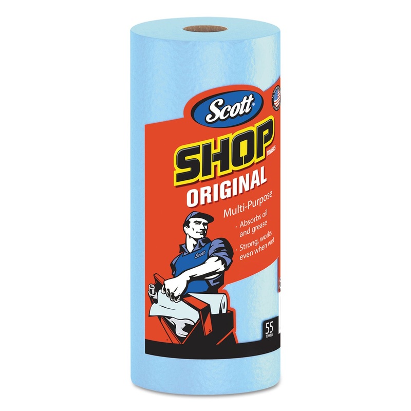 SHOP TOWELS, STANDARD ROLL, 10.4 X 11, BLUE, 55/ROLL, 30 ROLLS/CARTON