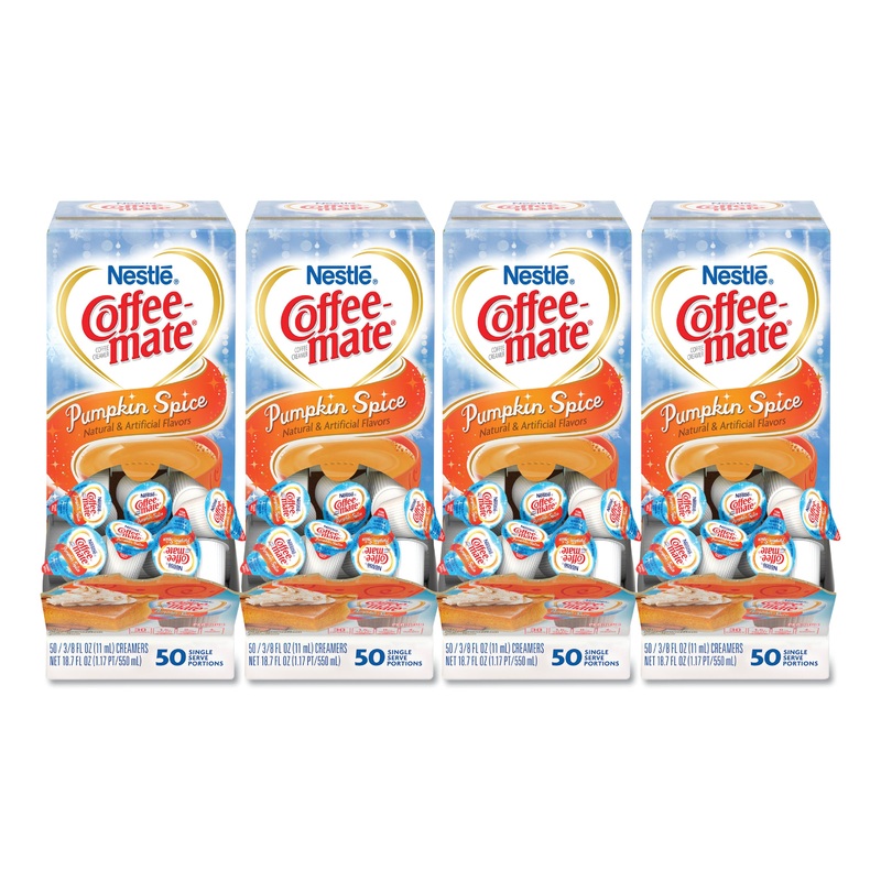 LIQUID COFFEE CREAMER, PUMPKIN SPICE, 0.38 OZ MINI CUPS, 50/BOX, 4 BOXES/CARTON, 200 TOTAL/CARTON