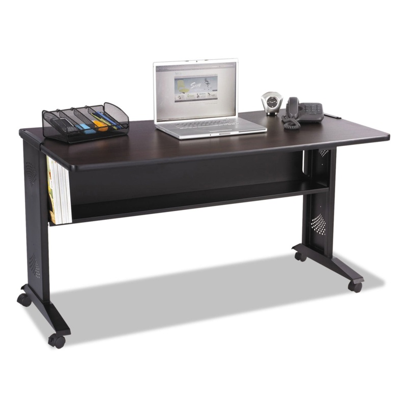 MOBILE COMPUTER DESK WITH REVERSIBLE TOP, 53.5W X 28D X 30H, MAHOGANY/MEDIUM OAK/BLACK