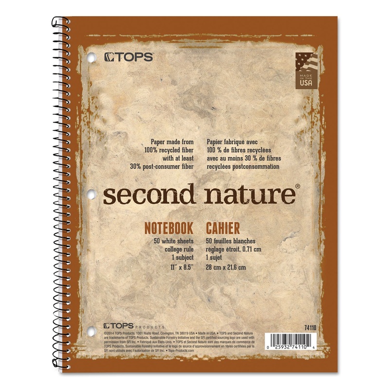 SECOND NATURE SINGLE SUBJECT WIREBOUND NOTEBOOKS, MEDIUM/COLLEGE RULE, RANDOMLY ASSORTED COLOR COVERS, 11 X 8.5, 80 SHEETS