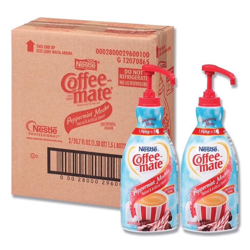 Liquid Creamer Pump Bottle, Peppermint Mocha, 1.5 L, 2/carton