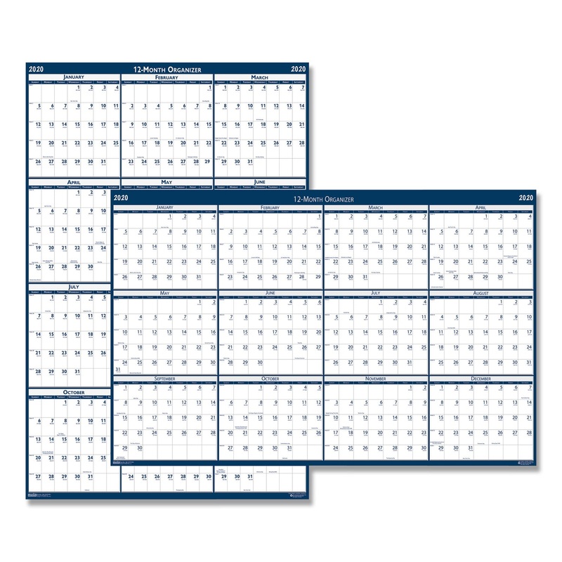 RECYCLED POSTER STYLE REVERSIBLE/ERASABLE YEARLY WALL CALENDAR, 32 X 48, 2020