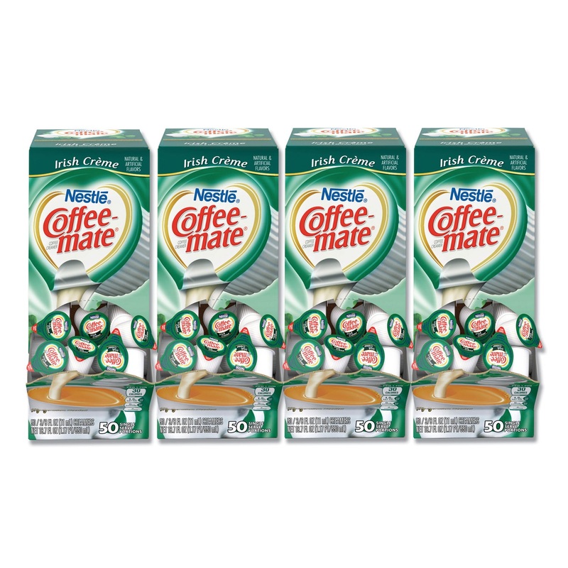 LIQUID COFFEE CREAMER, IRISH CREME, 0.38 OZ MINI CUPS, 50/BOX, 4 BOXES/CARTON, 200 TOTAL/CARTON