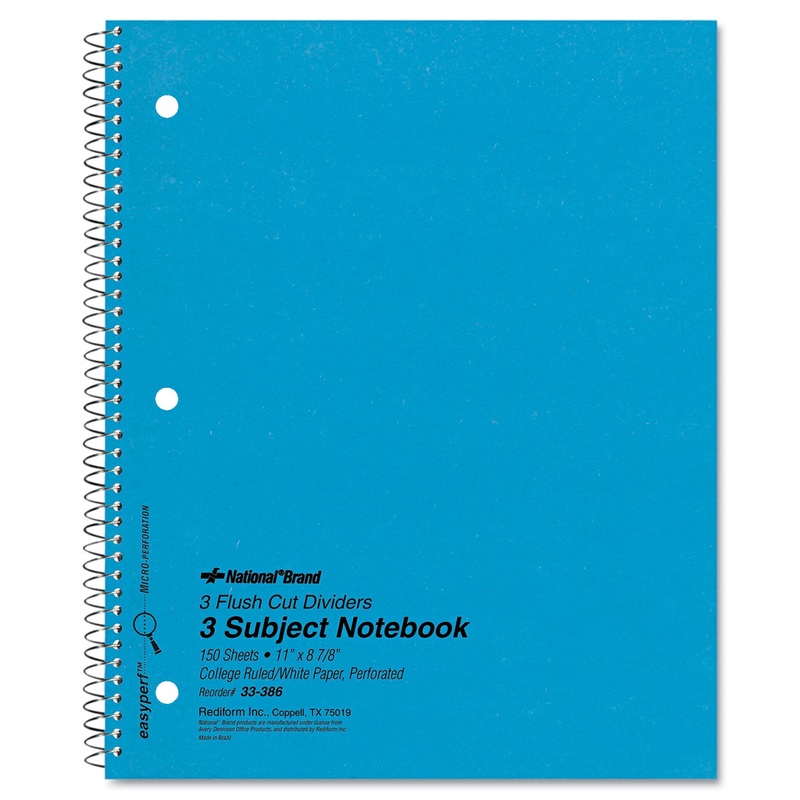 THREE-SUBJECT WIREBOUND NOTEBOOKS, 3 SUBJECTS, MEDIUM/COLLEGE RULE, BLUE COVER, 11 X 8.88, 150 SHEETS