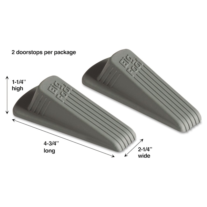 BIG FOOT DOORSTOP, NO SLIP RUBBER WEDGE, 2.25W X 4.75D X 1.25H, GRAY, 2/PACK