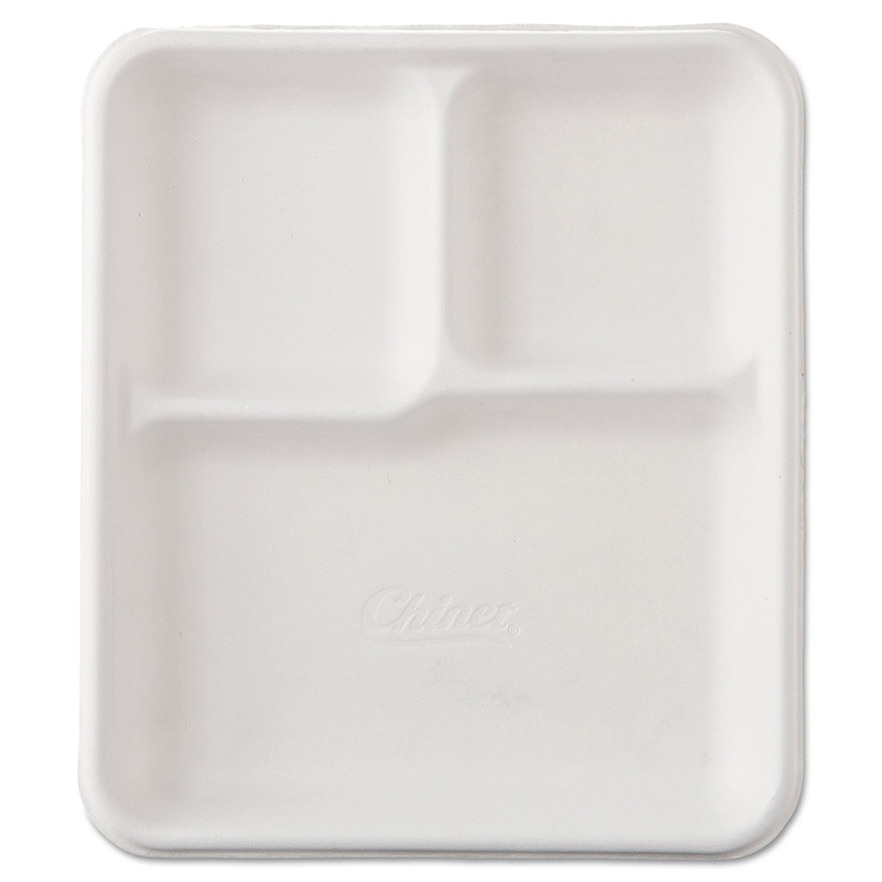 Heavy-Weight Molded Fiber Cafeteria Trays, 3-Comp, 8 1/4 X 9 1/2, 500/carton