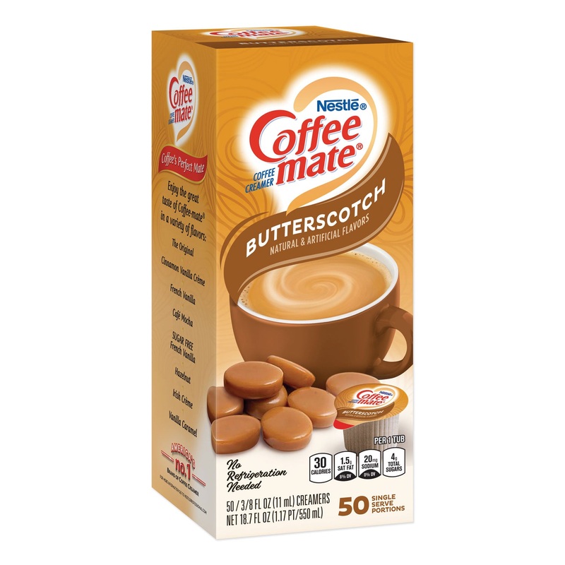LIQUID COFFEE CREAMER, BUTTERSCOTCH, 0.38 OZ MINI CUPS, 50/BOX, 4 BOXES/CARTON, 200 TOTAL/CARTON