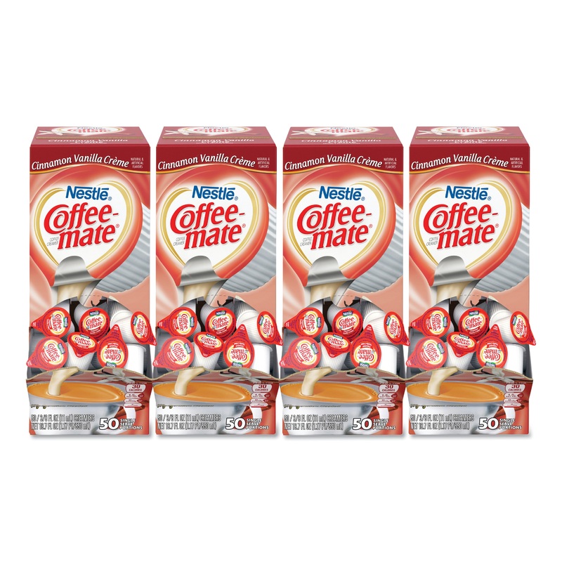 LIQUID COFFEE CREAMER, CINNAMON VANILLA, 0.38 OZ MINI CUPS, 50/BOX, 4 BOXES/CARTON, 200 TOTAL/CARTON