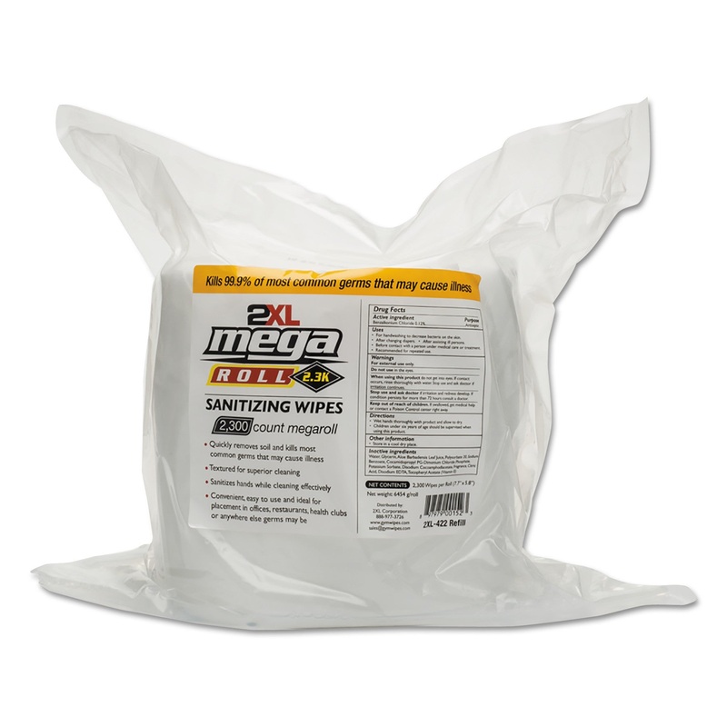 MEGA ROLL SANITIZING WIPES REFILL, 7.7″ X 6″, WHITE, 50 FT/ROLL, 2 ROLL/CARTON