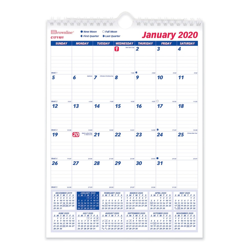 ONE MONTH PER PAGE TWIN WIREBOUND WALL CALENDAR, 8 X 11, 2020