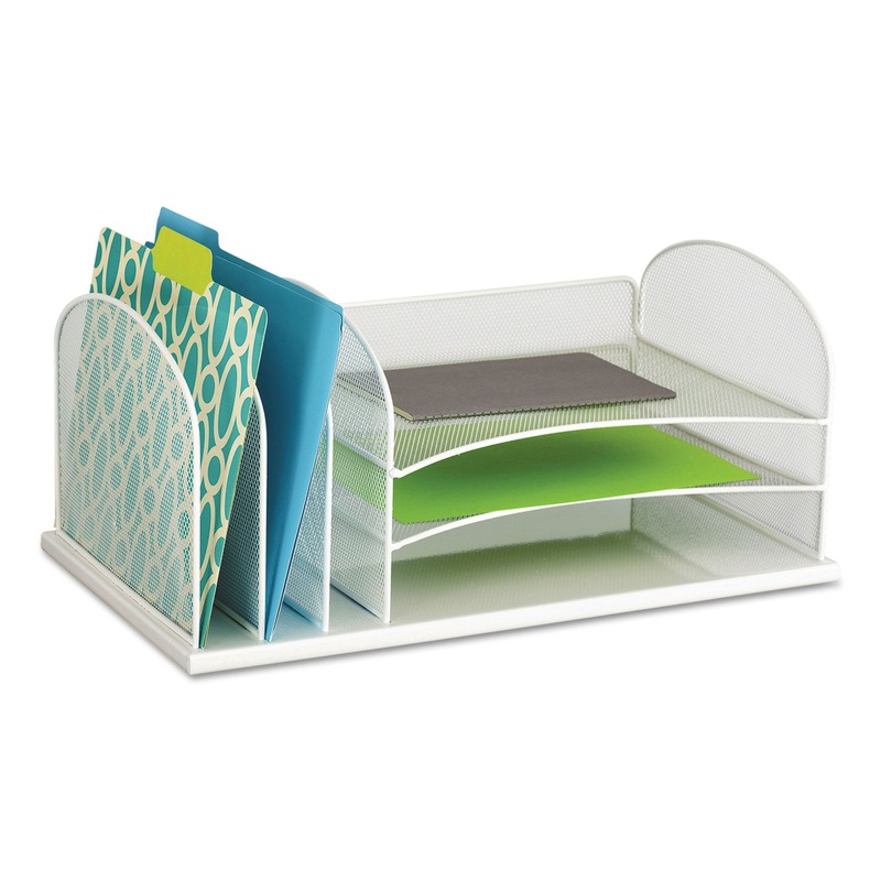 ONYX DESK ORGANIZER WITH THREE HORIZONTAL AND THREE UPRIGHT SECTIONS, LETTER SIZE FILES, 19.5″ X 11.5″ X 8.25″, WHITE
