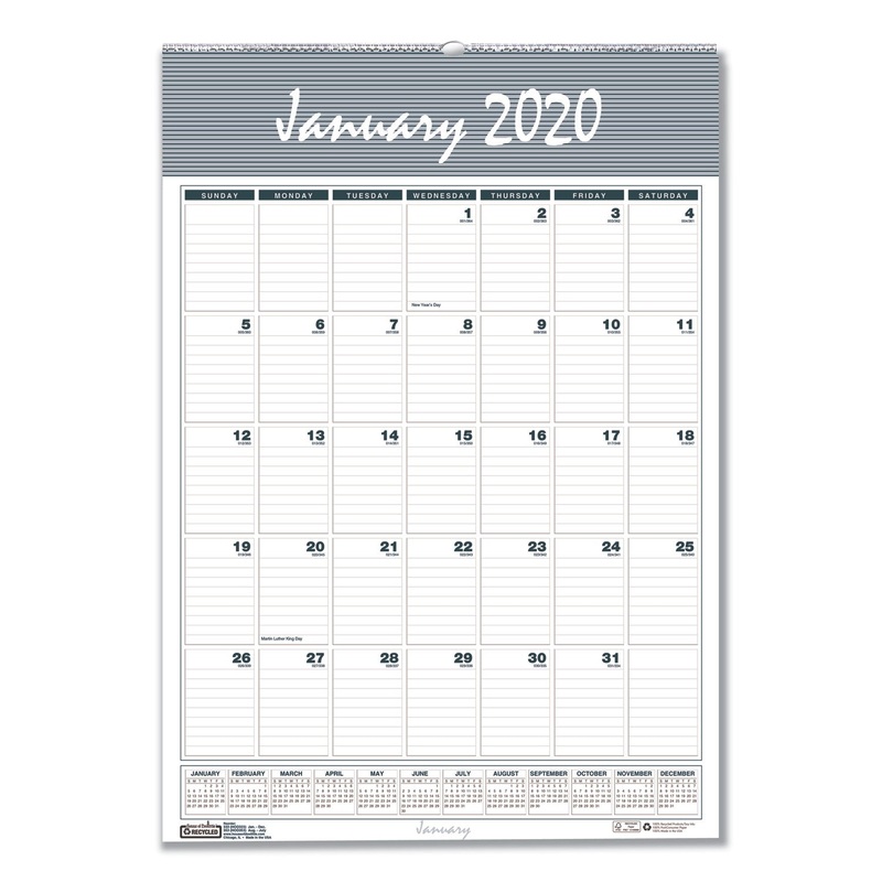 RECYCLED BAR HARBOR WIREBOUND MONTHLY WALL CALENDAR, 22 X 31 1/4, 2020