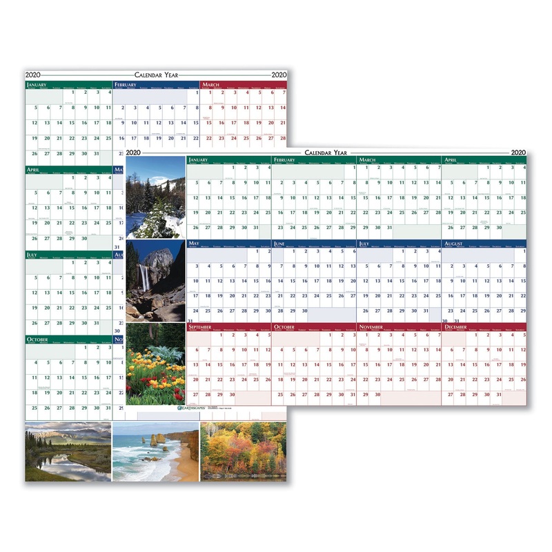RECYCLED EARTHSCAPES NATURE SCENE REVERSIBLE YEARLY WALL CALENDAR, 18 X 24, 2020