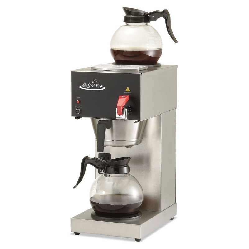 Two-Burner Institutional Coffee Maker, 12 Cup, Stainless Steel, 9 X 16 1/2 X 19