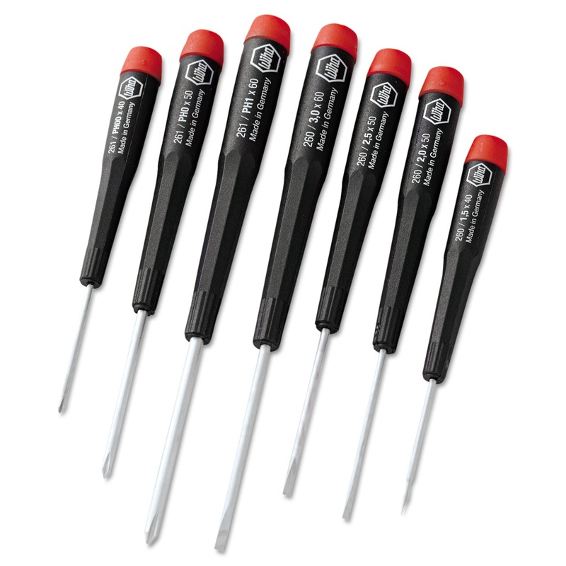 7-Piece Precision Screwdriver Set, 4 Slotted, 3 Phillips, Steel Alloy Blade