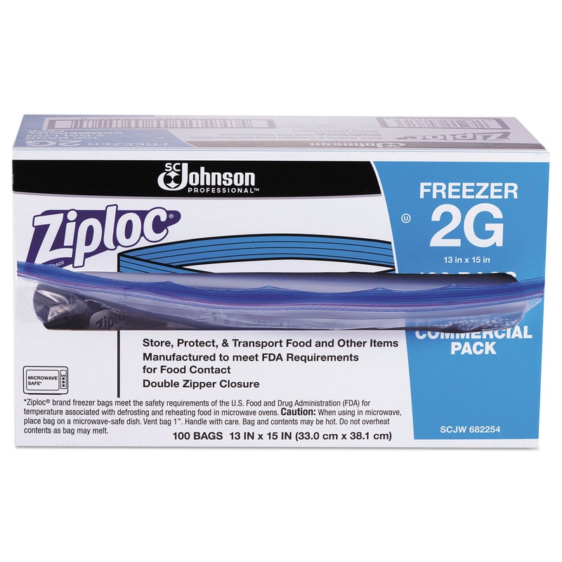 DOUBLE ZIPPER FREEZER BAGS, 2 GAL, 2.7 MIL, 13″ X 15.5″, CLEAR, 100/CARTON