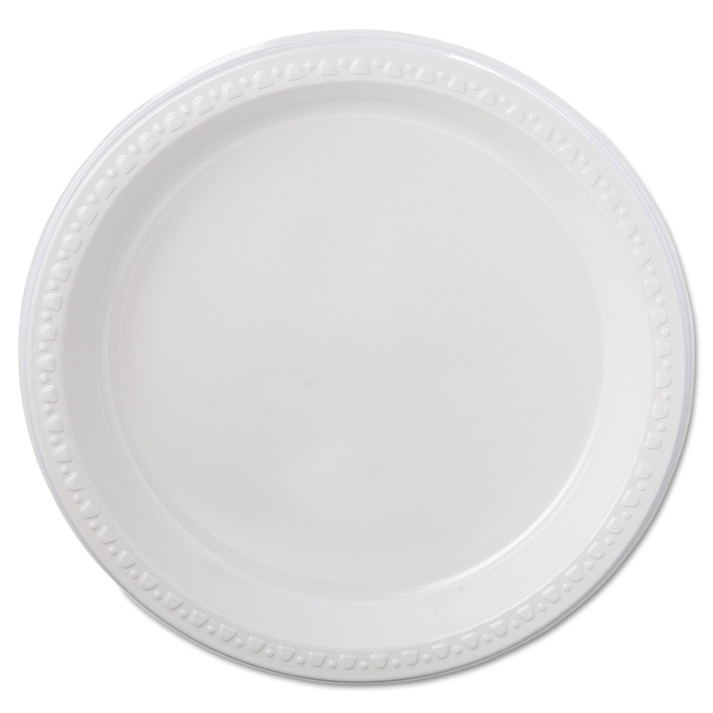 Heavyweight Plastic Plates, 9″ Diameter, White, 125/pack, 4 Packs/ct