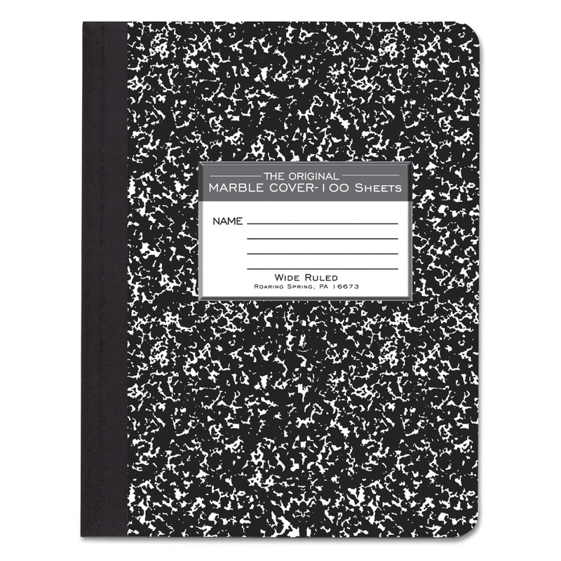 MARBLE COVER COMPOSITION BOOK, WIDE/LEGAL RULE, BLACK COVER, 9.75 X 7.5, 100 SHEETS