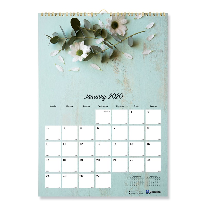 ONE MONTH PER PAGE TWIN WIREBOUND WALL CALENDAR, ROMANTIC, 12 X 17, 2020
