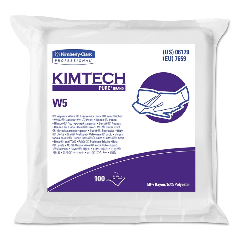 W5 Critical Task Wipers, Flat Double Bag, Spunlace, 9×9, White, 100/pk, 5/carton