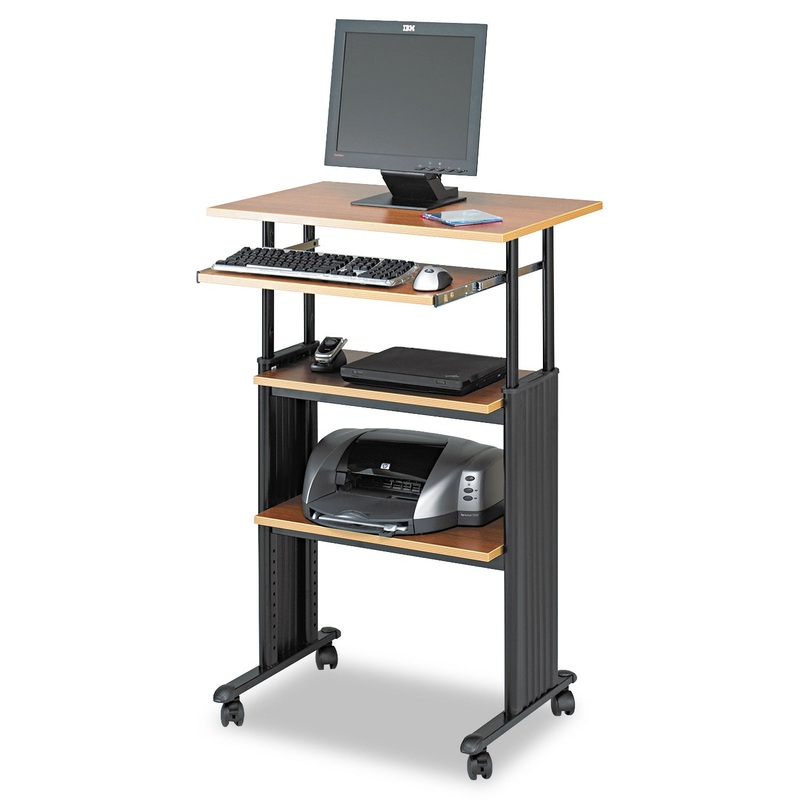 ADJUSTABLE HEIGHT STAND-UP WORKSTATION, 29.5W X 22D X 49H, OAK/BLACK