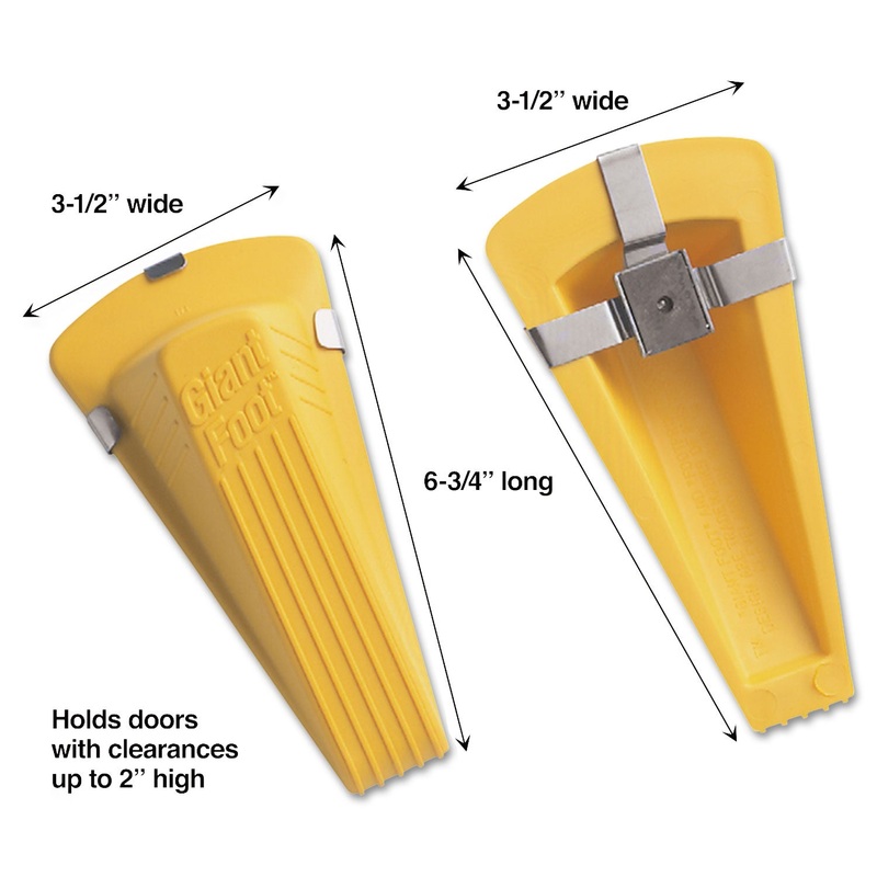 GIANT FOOT MAGNETIC DOORSTOP, NO-SLIP RUBBER WEDGE, 3.5W X 6.75D X 2H, YELLOW