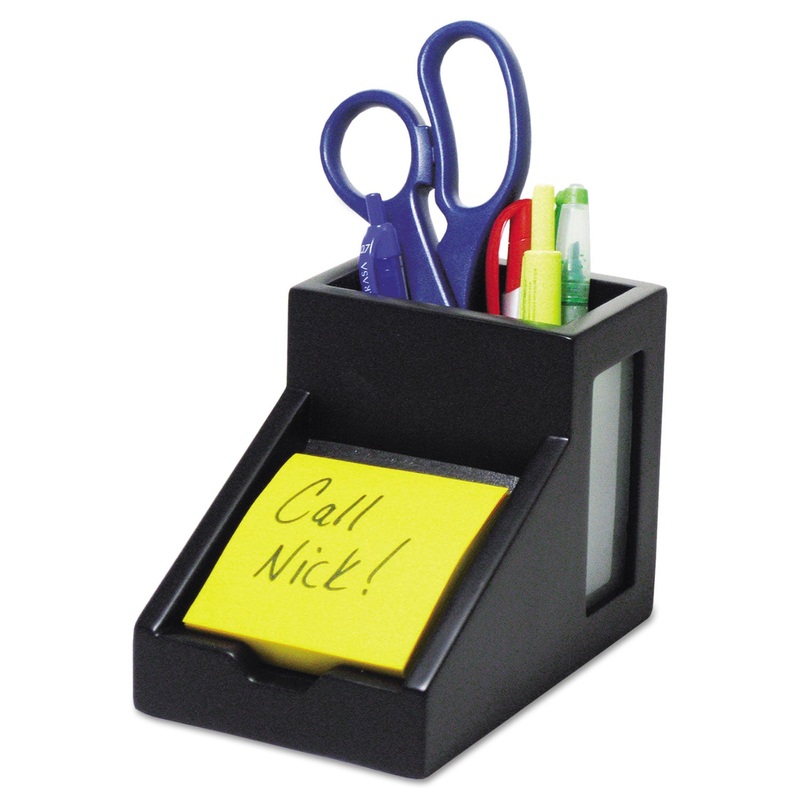 Midnight Black Collection Pencil Cup With Note Holder, 4 X 6 3/10 X 4 1/2, Wood