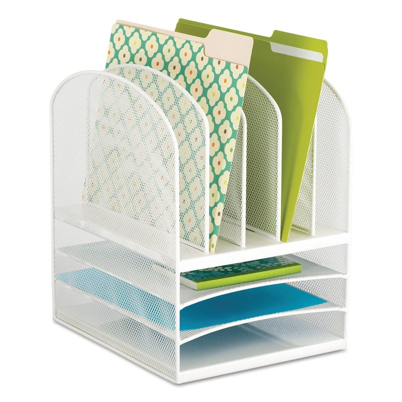 ONYX MESH DESK ORGANIZER WITH FIVE VERTICAL AND THREE HORIZONTAL SECTIONS, LETTER SIZE FILES, 11.5″ X 9.5″ X 13″, WHITE