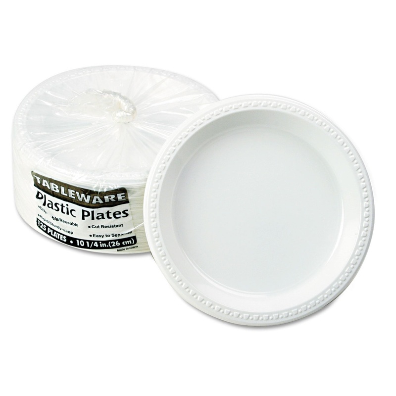 Plastic Dinnerware, Plates, 10 1/4″ Dia, White, 125/pack