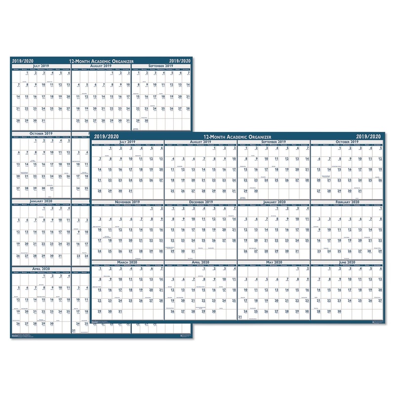 RECYCLED POSTER STYLE REVERSIBLE ACADEMIC YEARLY CALENDAR, 24 X 37, 2019-2020