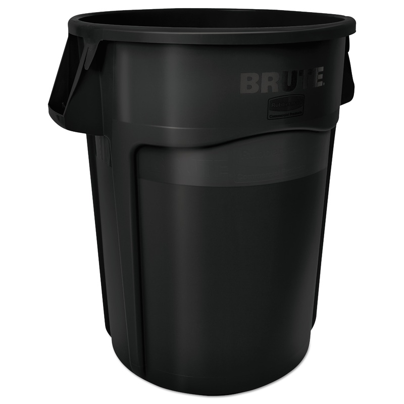 VENTED ROUND BRUTE CONTAINER, 55 GAL, BLACK