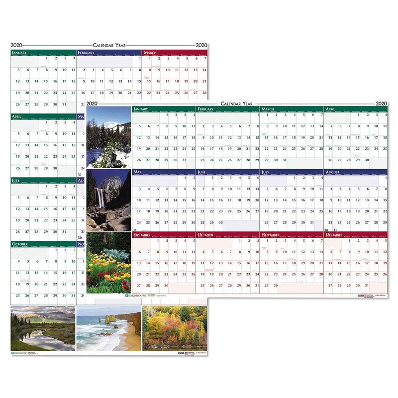 RECYCLED EARTHSCAPES NATURE SCENE REVERSIBLE YEARLY WALL CALENDAR, 24 X 37, 2020