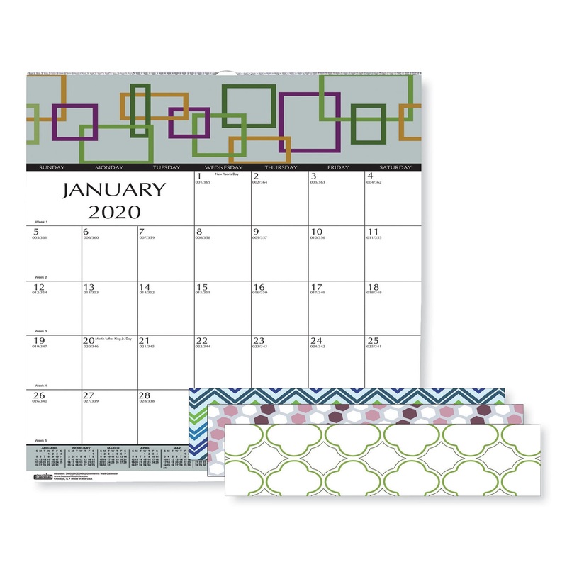100% RECYCLED GEOMETRIC WALL CALENDAR, 12 X 12, 2020
