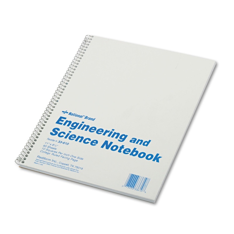ENGINEERING AND SCIENCE NOTEBOOK, 10 SQ/IN QUADRILLE RULE, 11 X 8.5, WHITE, 60 SHEETS