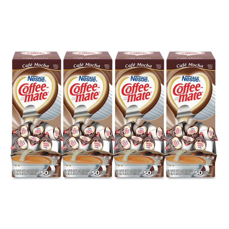LIQUID COFFEE CREAMER, CAFE MOCHA, 0.38 OZ MINI CUPS, 50/BOX, 4 BOXES/CARTON, 200 TOTAL/CARTON