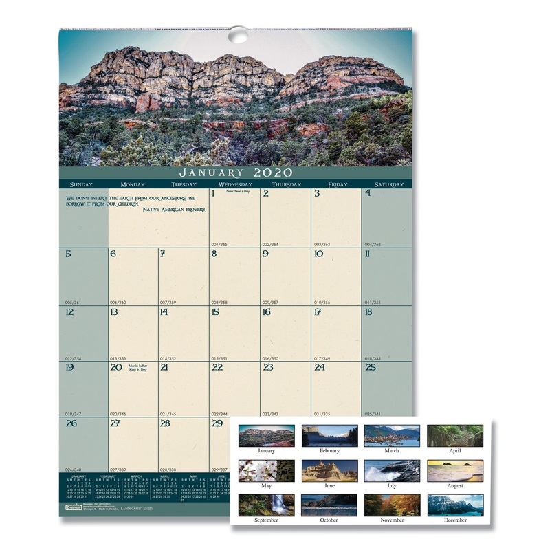RECYCLED LANDSCAPES MONTHLY WALL CALENDAR, 12 X 16 1/2, 2020