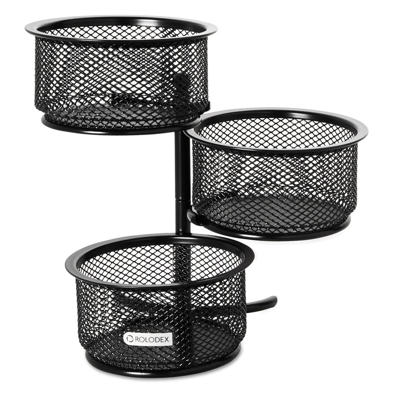3 Tier Wire Mesh Swivel Tower Paper Clip Holder, 3 3/4 X 6 1/2 X 6, Black
