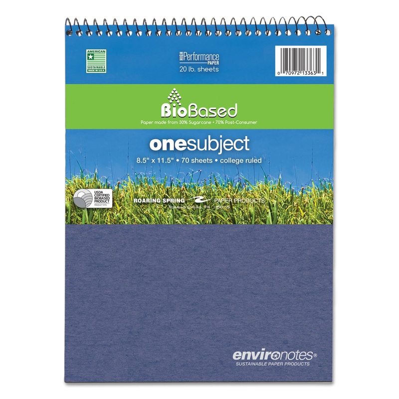 ENVIRONOTES BIOBASED NOTEBOOK, 1 SUBJECT, MEDIUM/COLLEGE RULE, RANDOMLY ASSORTED EARTHTONE COVERS, 8.5 X 11.5, 70 SHEETS