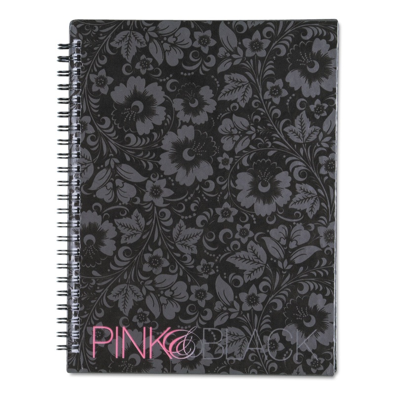 NOTEBOOK, NARROW RULE, BLACK/PINK/FLORAL COVER, 8.25 X 6.25, 70 SHEETS