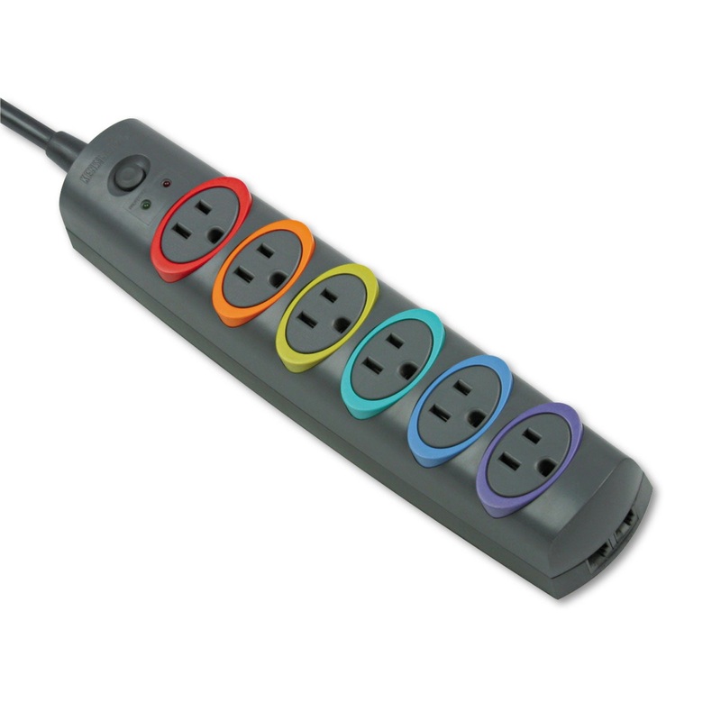 Smartsockets Color-Coded Strip Surge Protector, 6 Outlets, 8ft Cord, 1260 Joules