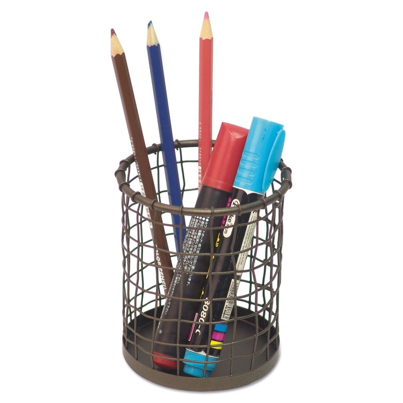 Vintage Wire Mesh Pencil Cup, 3 3/8″dia X 4 1/2″h, Vintage Bronze