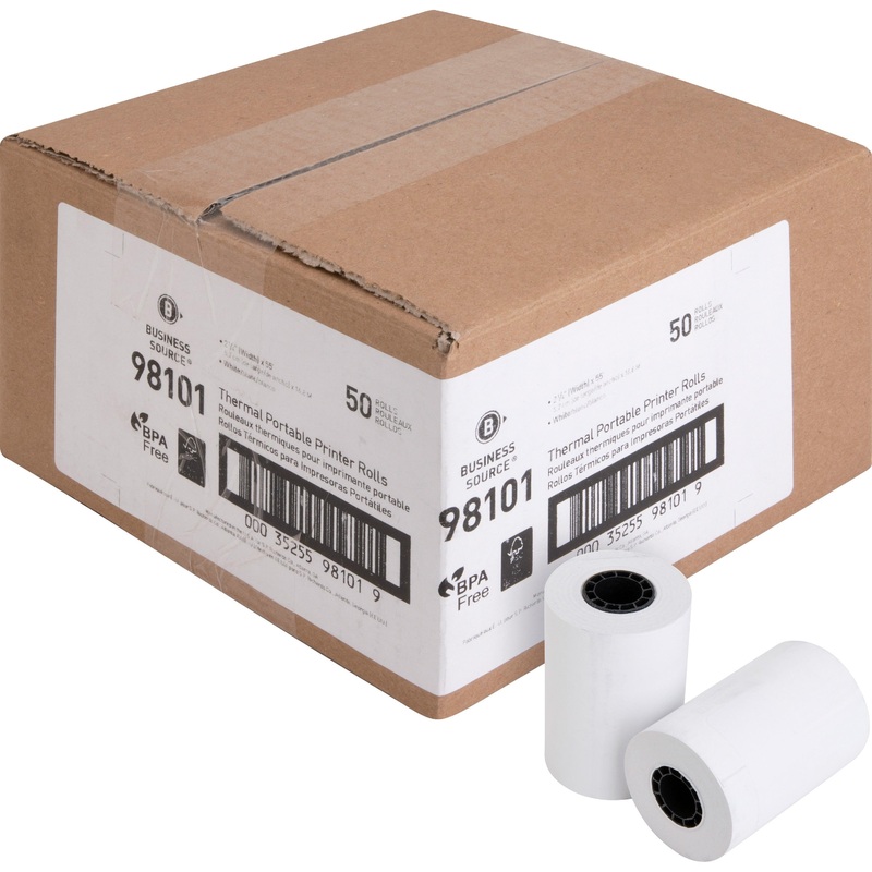 Business Source Portable Printer Thermal Rolls – 2 1/4″ x 55 ft – BPA Free – White – 50 / Carton