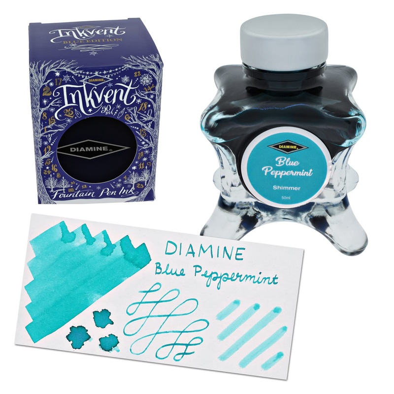 Diamine Inkvent Blue Edition Shimmer Bottled Ink in Blue Peppermint – 50 mL