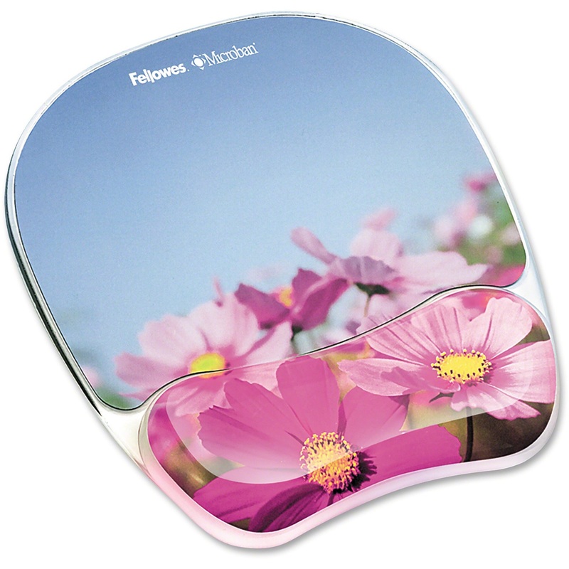 Fellowes Microban Photo Gel Mouse Pad Wrist Rest – Pink Flowers – 9.25″ Height x 7.88″ Width x 0.88″ Depth – Multicolor – Rubber, Gel – Stain Resistant, Skid Proof – 1 Each